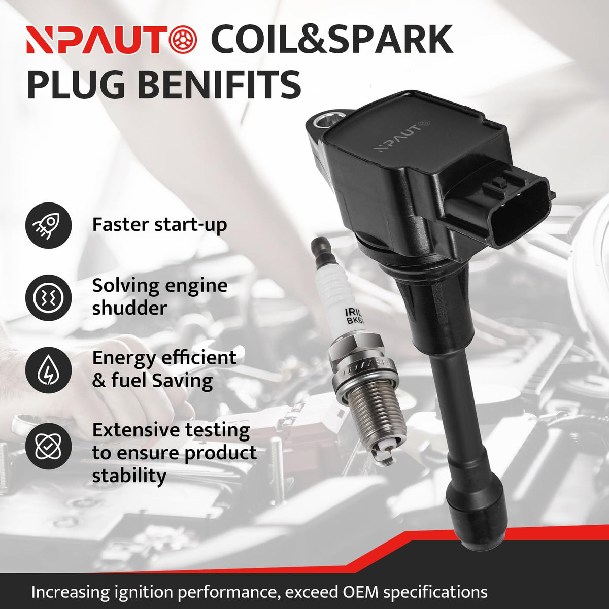 NPAUTO ignition coil close-up of electrical connector improving secure fit and reliable spark delivery