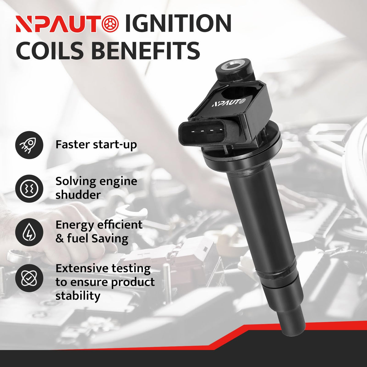 NPAUTO close-up of single coil windings highlighting durable construction and performance
