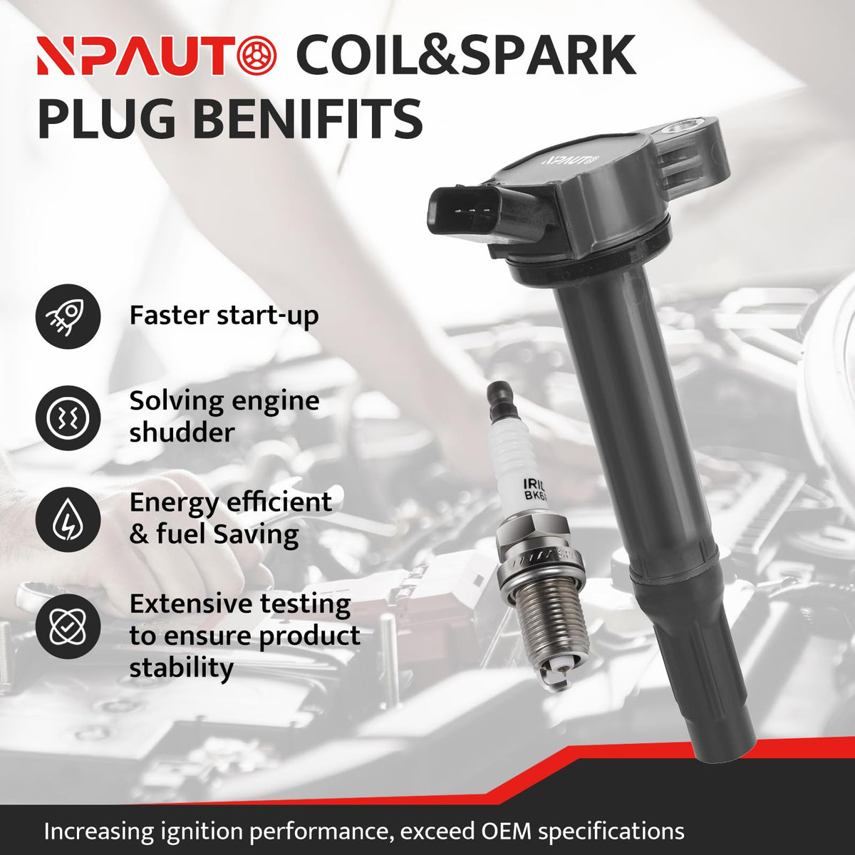 NPAUTO spark plug close-up showing electrode detail for consistent combustion benefit