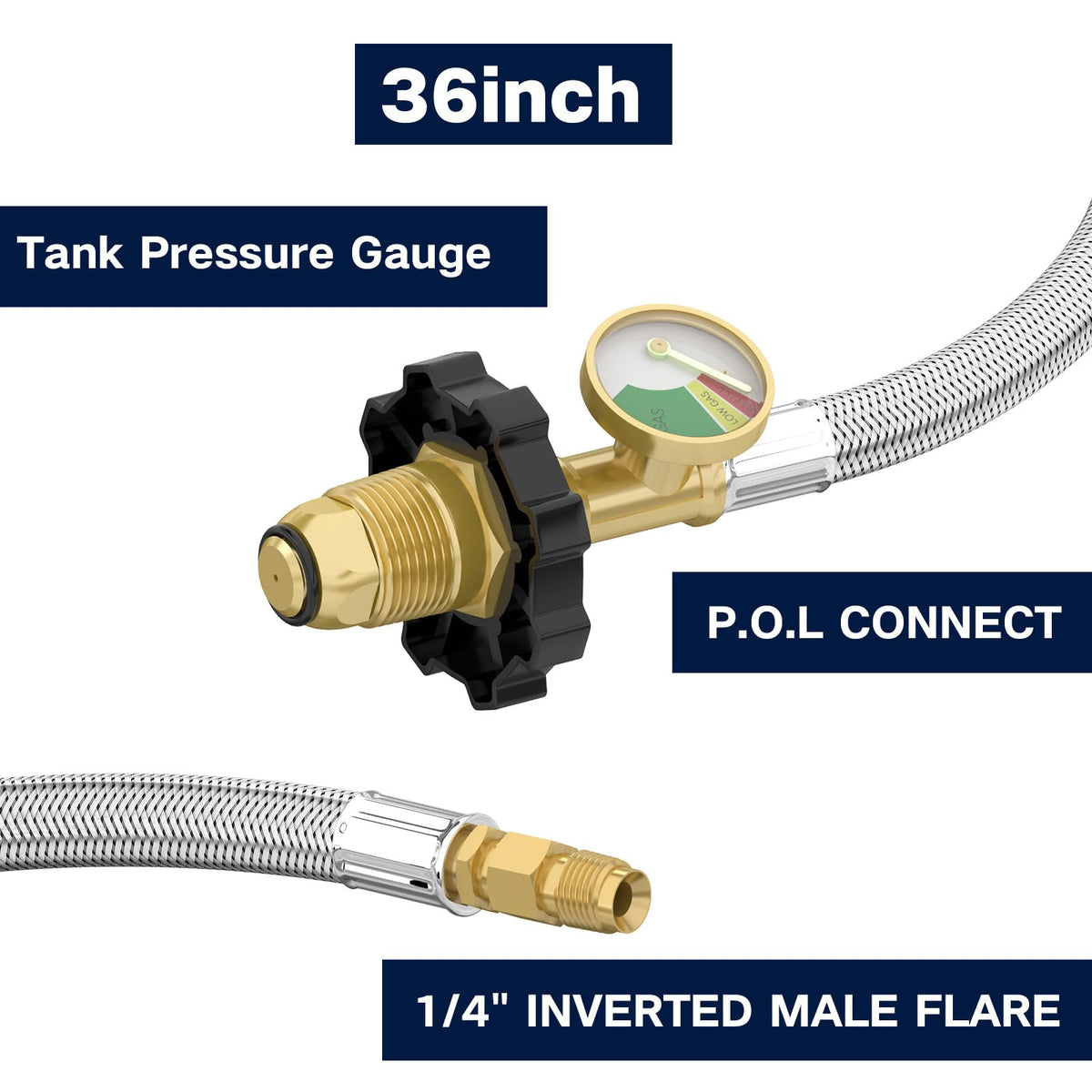 NQN POL male connector attached to propane tank handwheel for fast tank hookup