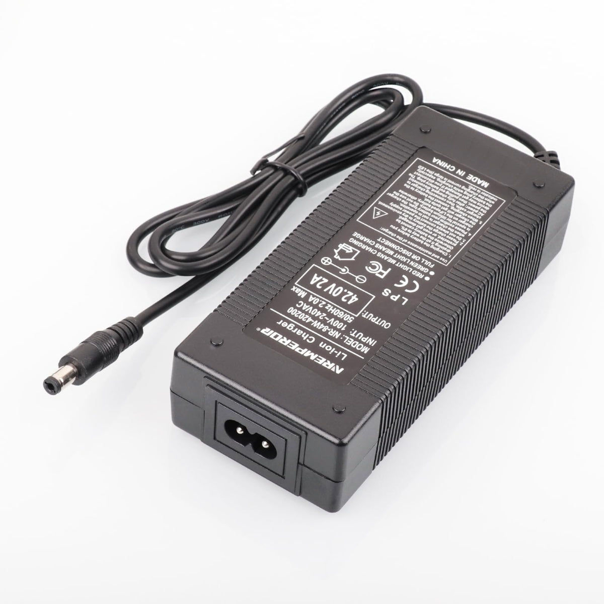 NREMPEROR charger plug detail highlighting 5.5mm barrel connector and secure fit benefit