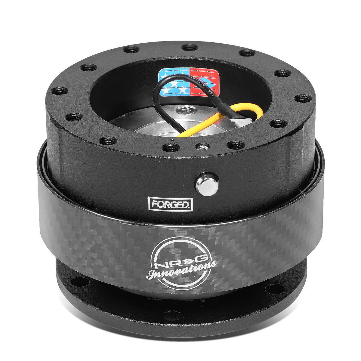 NRG Innovations front view showing black body and secure quick release benefit