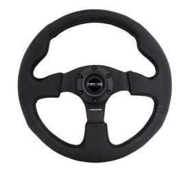 NRG Innovations front view steering wheel showing double-riveted spokes and compact 320mm rim for control