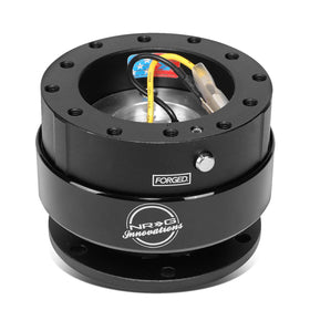 NRG Innovations front view of quick release showing sleek black finish and security