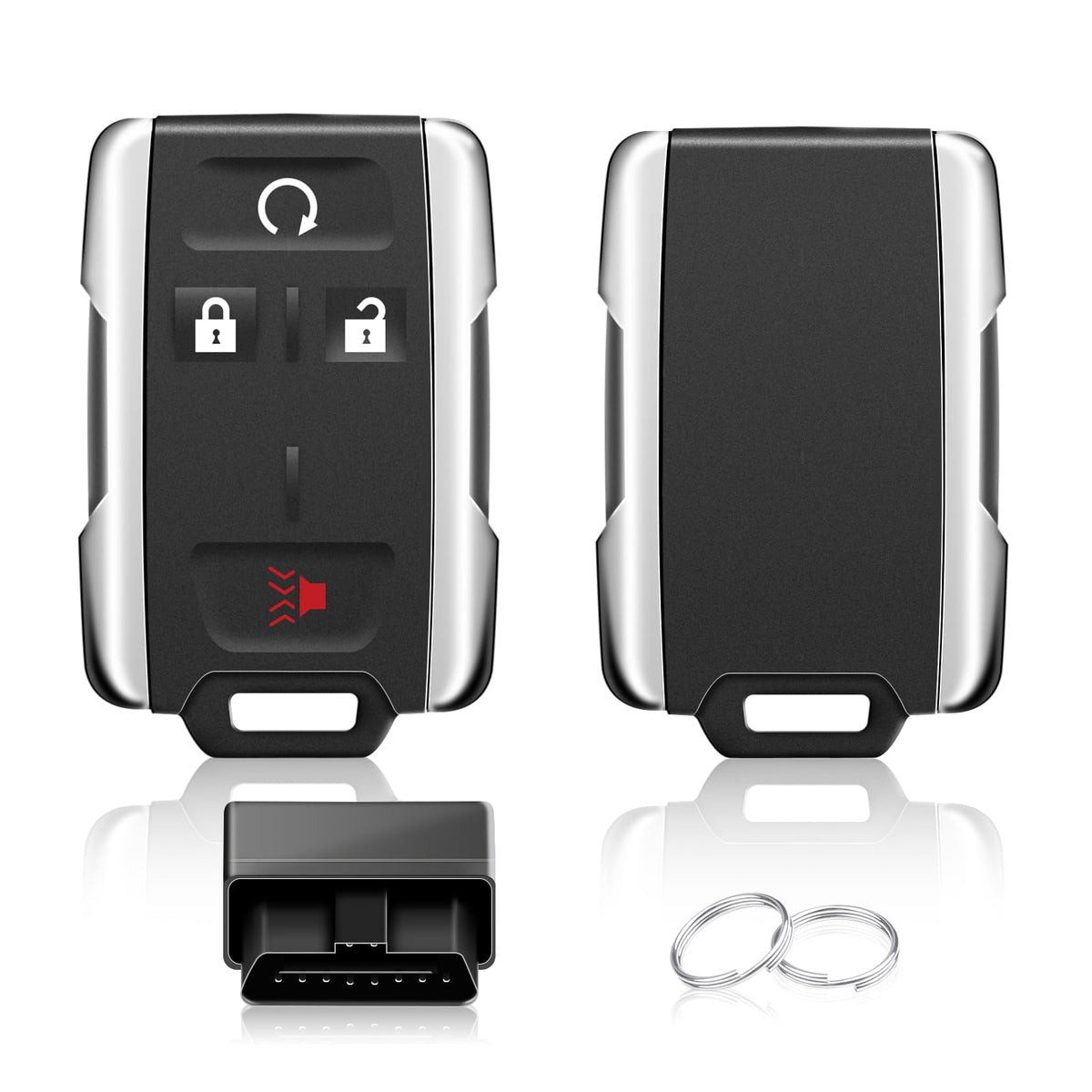 Nrgedzam front view of two remote fobs showing accurate replacement and quick restore benefit