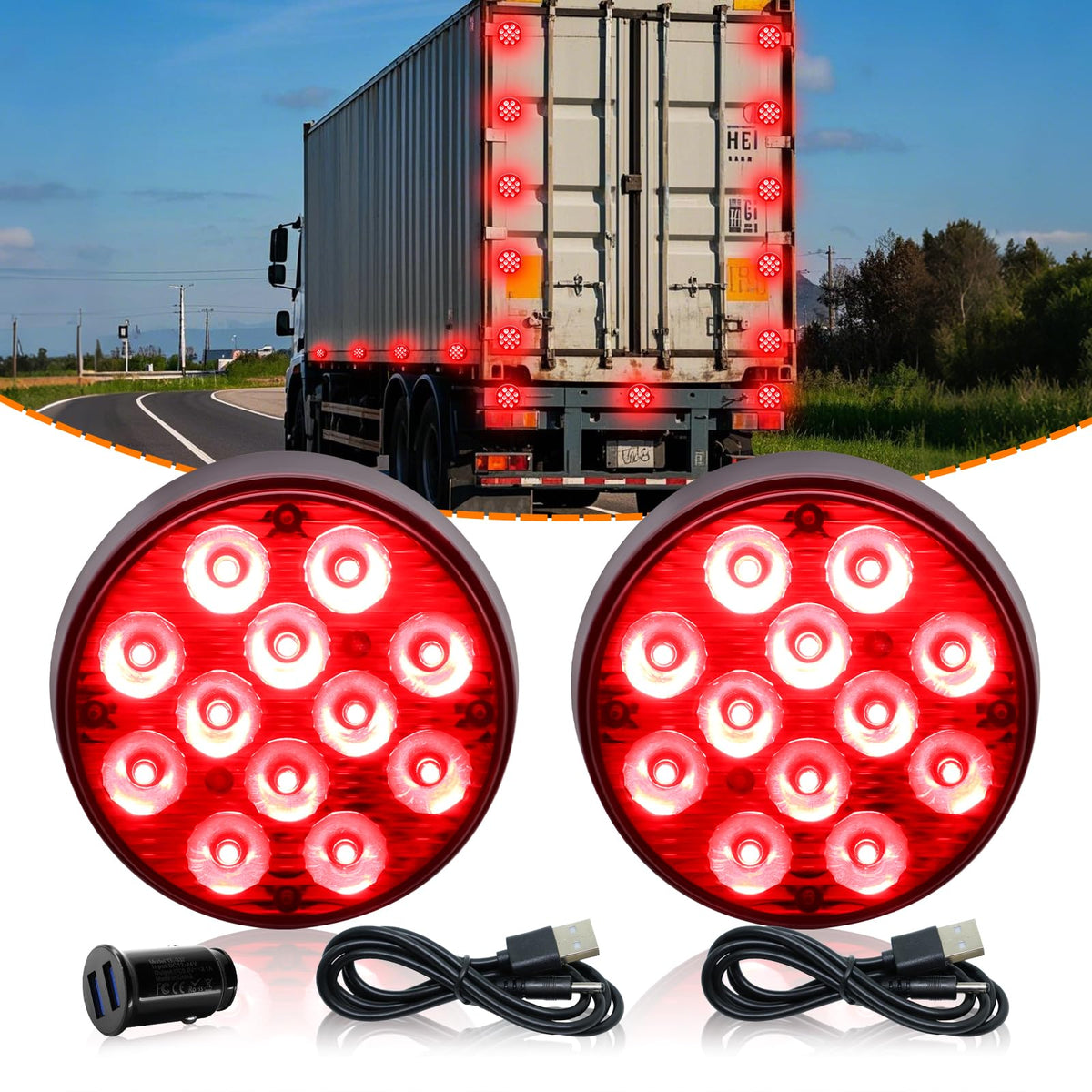 Nrgedzam front view of two red beacon lights showing compact design and visibility