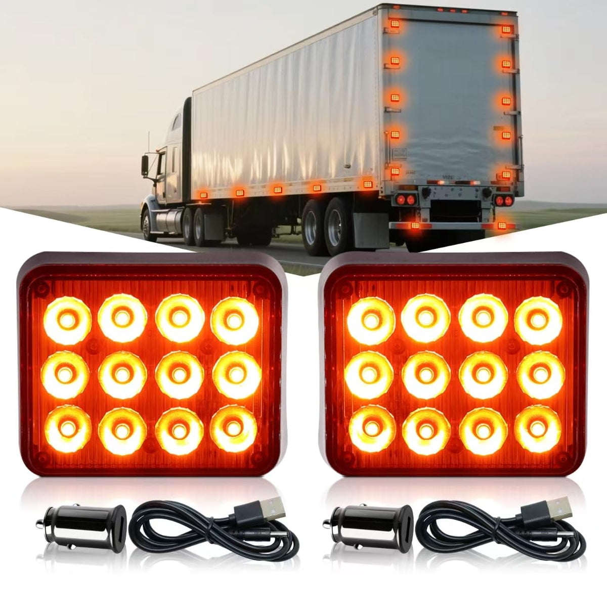 nrgedzam front view of two amber beacons showing compact design and visibility benefit