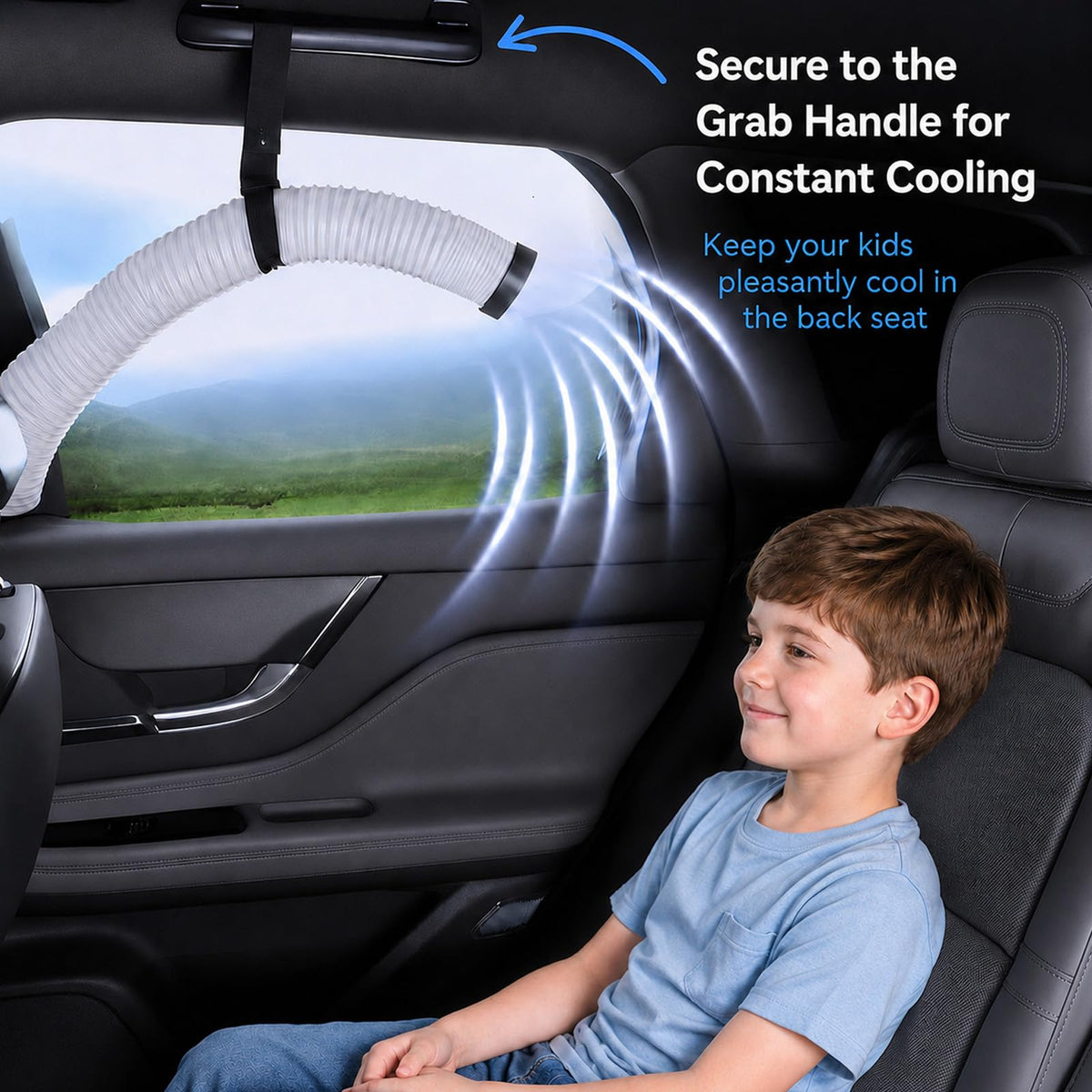 nsxc in use with child seat delivering conditioned air to rear-facing baby
