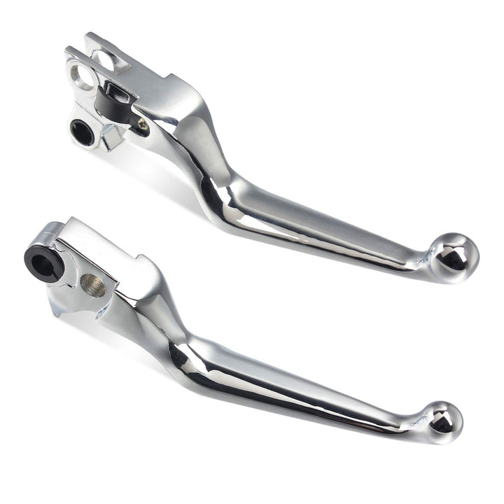 NTHREEAUTO front view of chrome brake and clutch levers, shows full set and polished finish