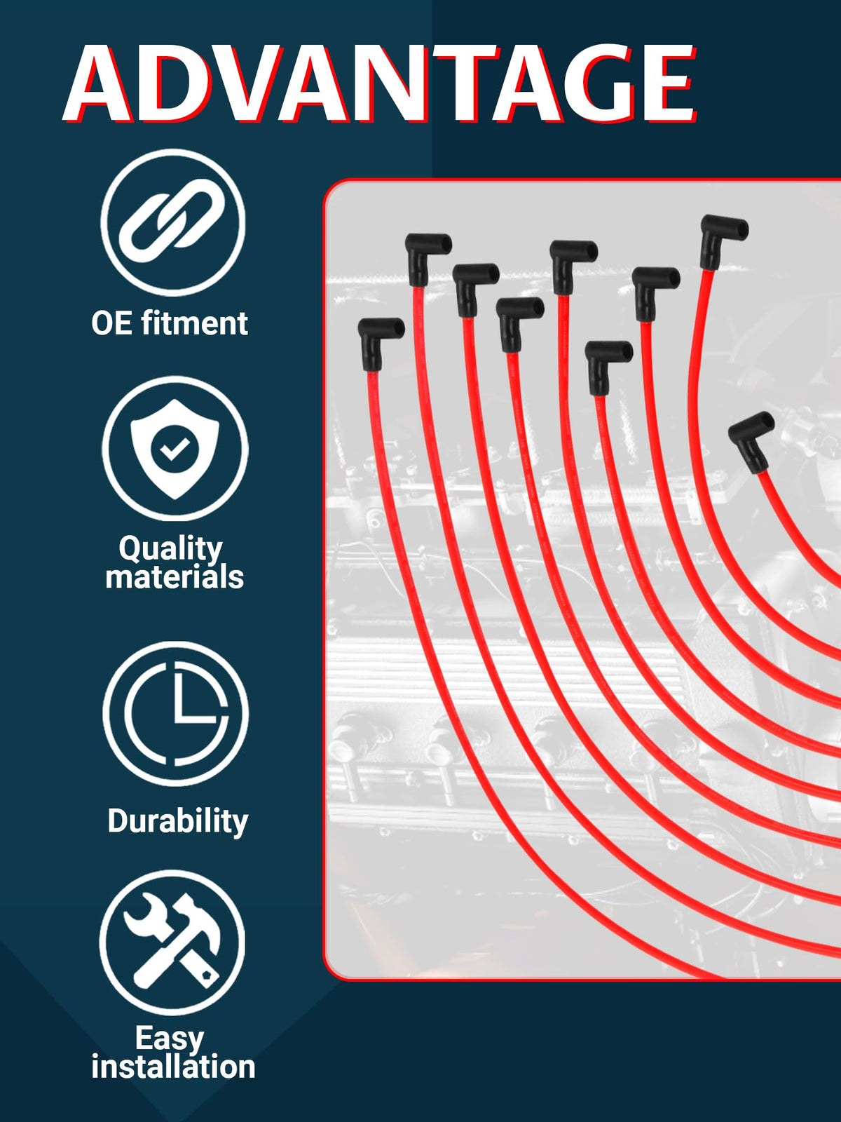 Ntoauto wires installed on a V8 engine demonstrating tidy routing and reliable connections