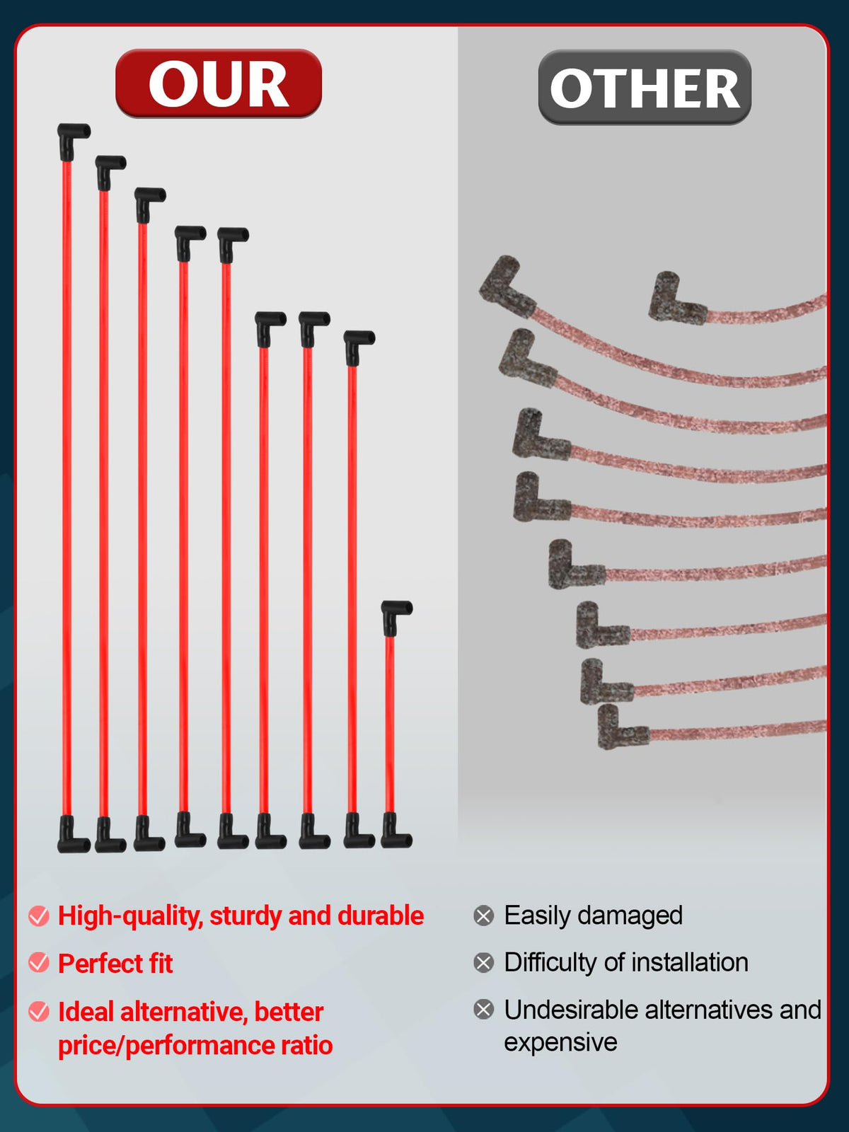 Ntoauto wires displayed with ruler for scale showing lengths and fitment options