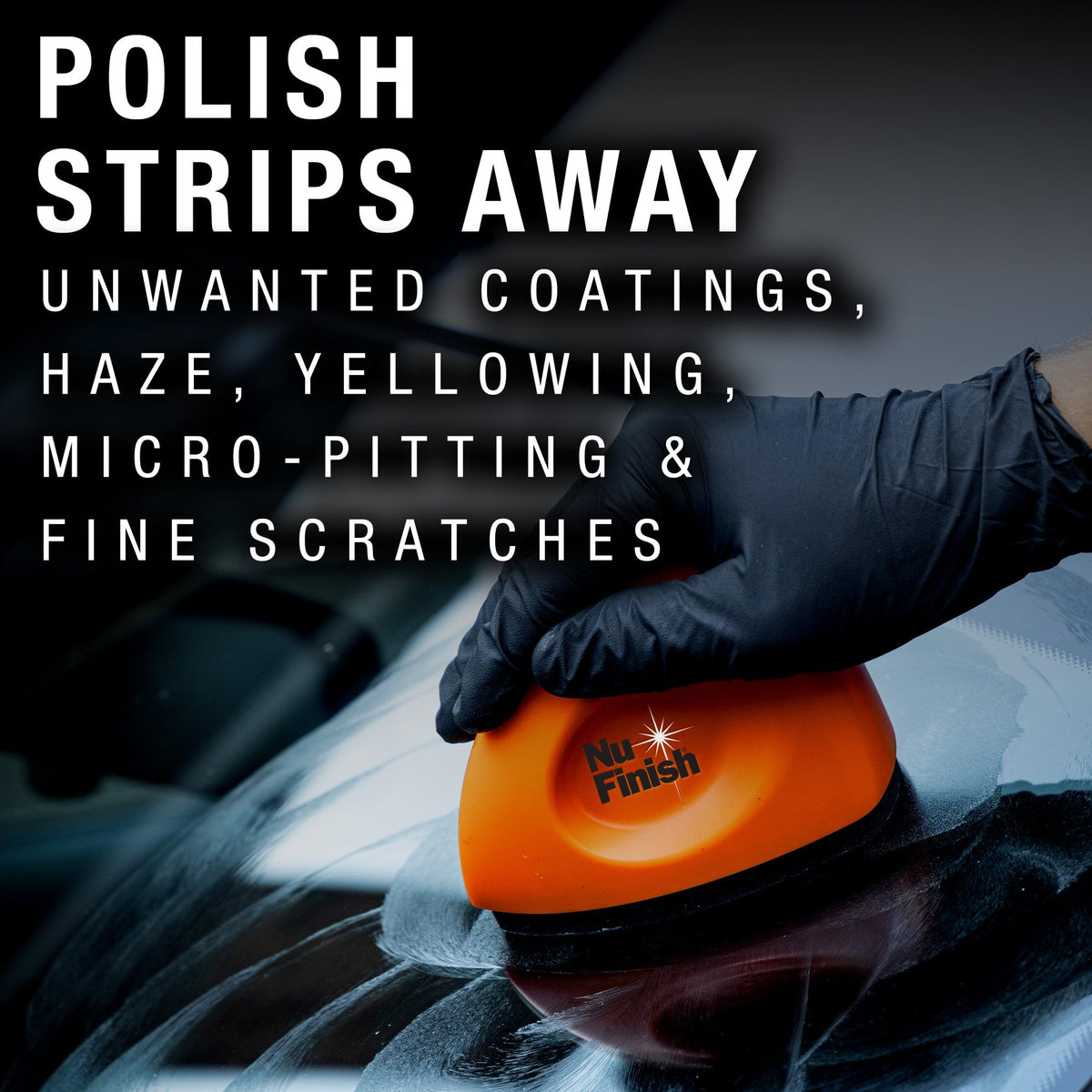 Nu Finish precision applicator tool in hand for thorough, controlled polishing