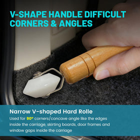NuIth V-shape POM roller head compressing corner seams accurately