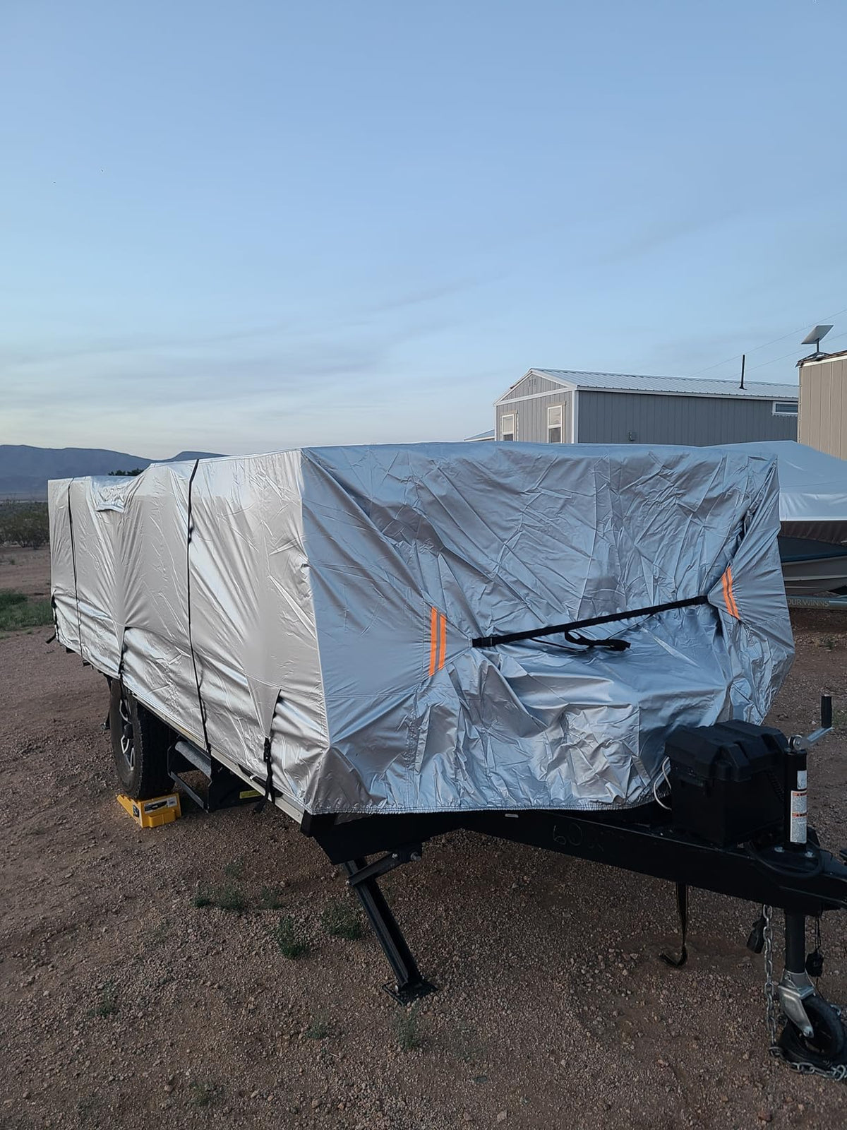 Nukugula cover on trailer showing size fit for 14-16 foot pop-up camper