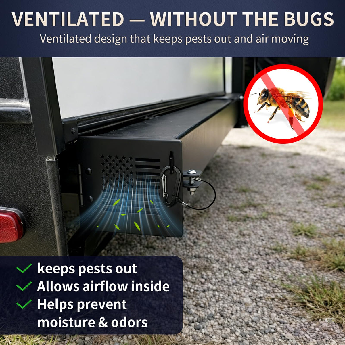 NUOVEPE installed on RV bumper demonstrating correct 4-inch fit and scale