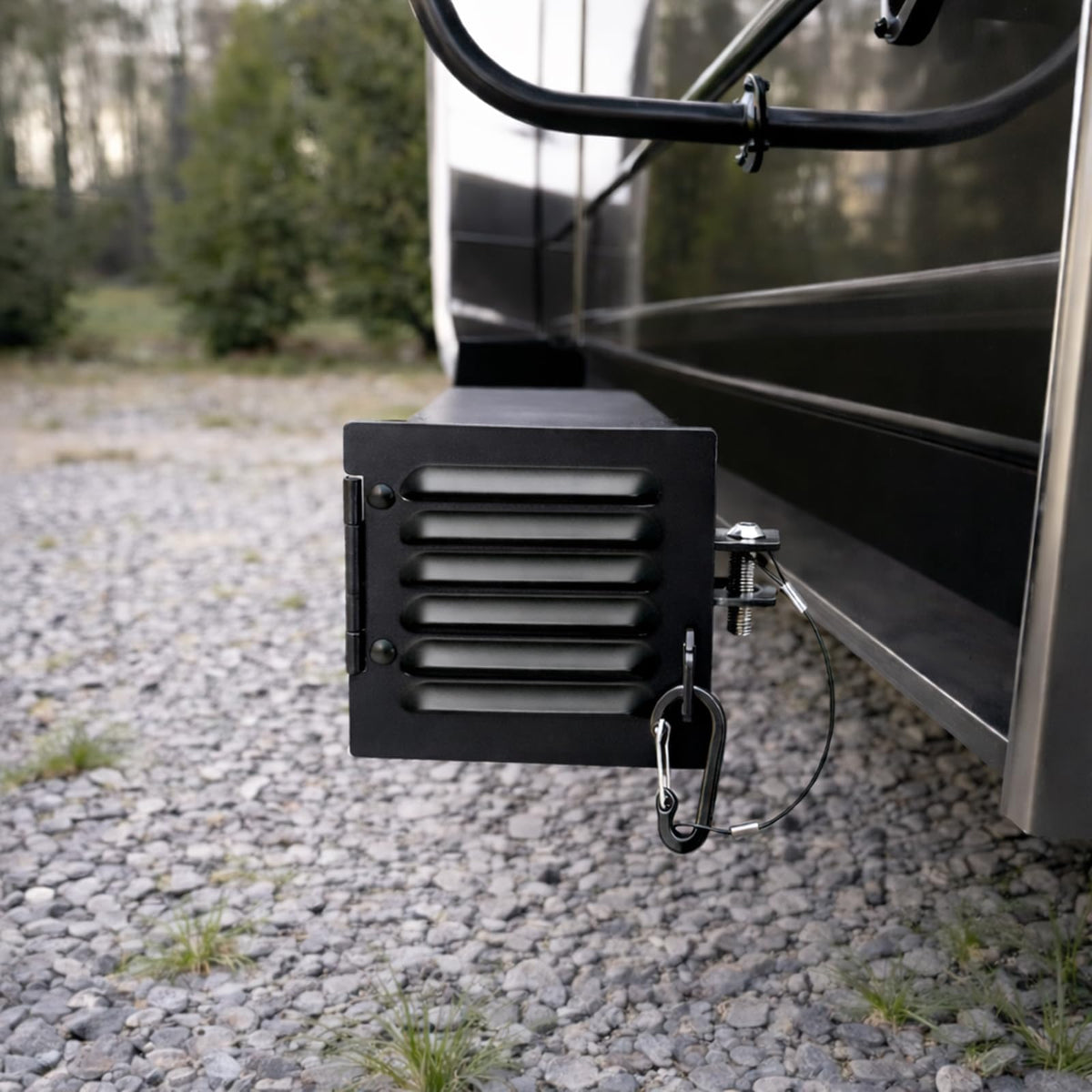 NUOVEPE installed on RV rear showing tidy storage and long-lasting protection