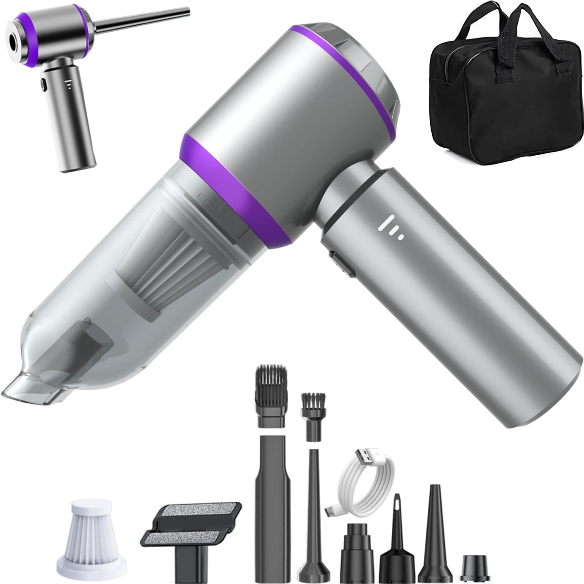 NWDEY front view showing compact cordless vacuum and controls, easy-storage benefit
