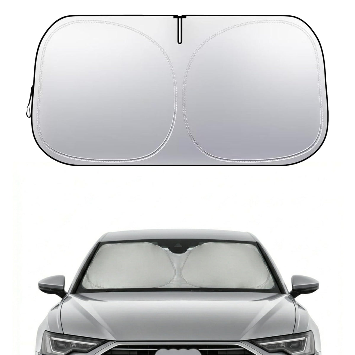 Nwgl front view of sunshade showing precise Audi fit and protection
