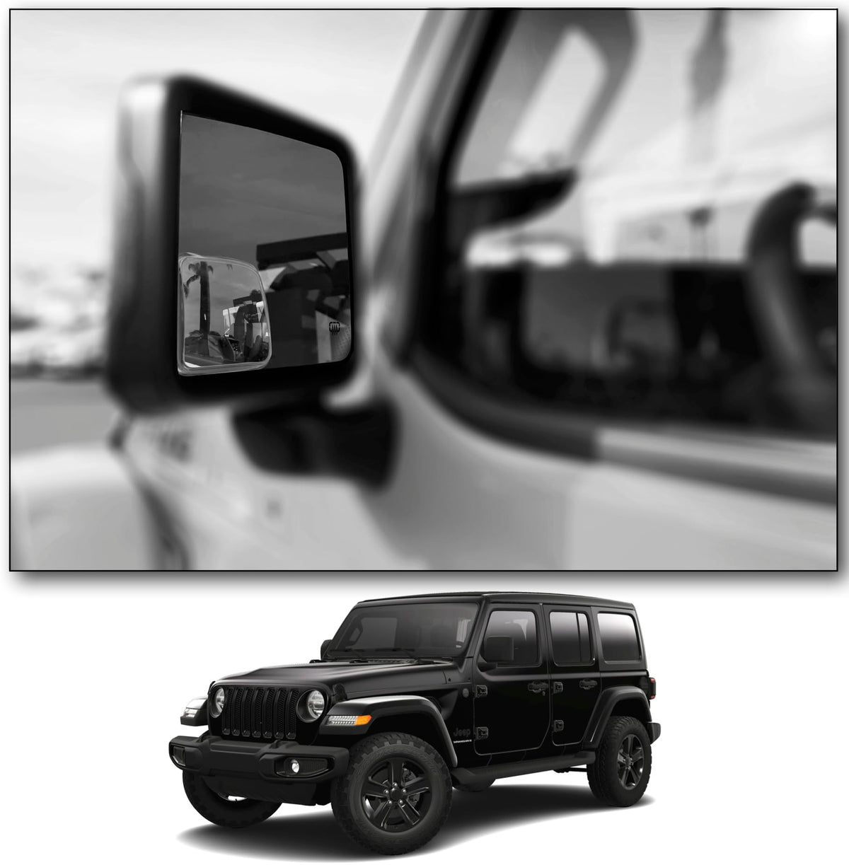NXTGEN AUTOMOTIVE mirror installed front view showing wider field of view benefit