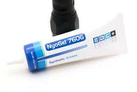 Nyogel 760G tube front view showing label and 50g size, protects connectors