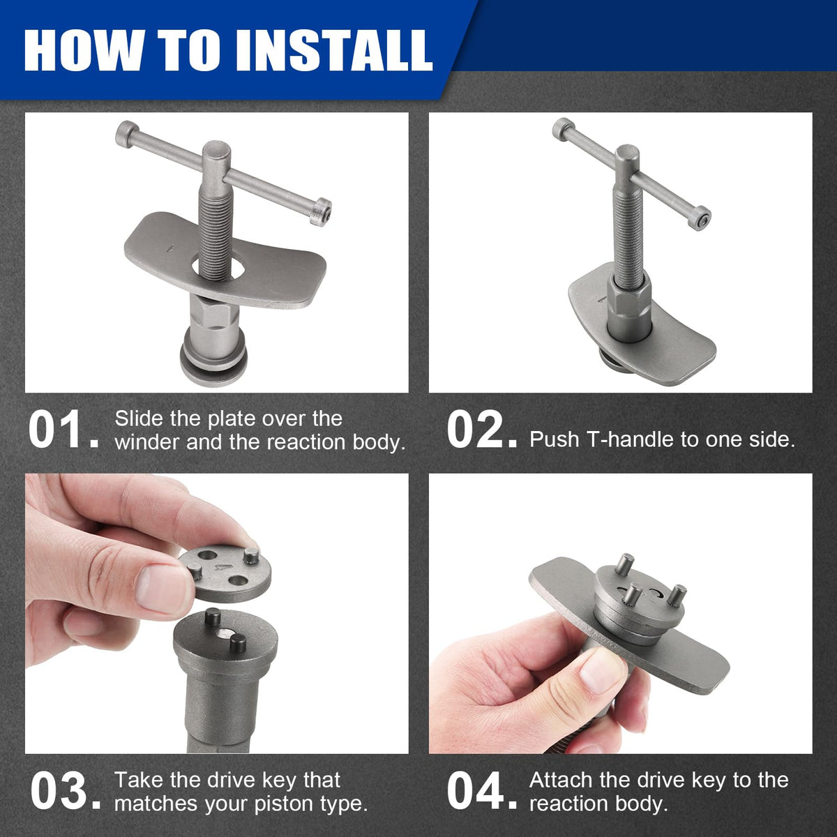 NYXOVA tool compressing a brake piston demonstrating safe pad replacement