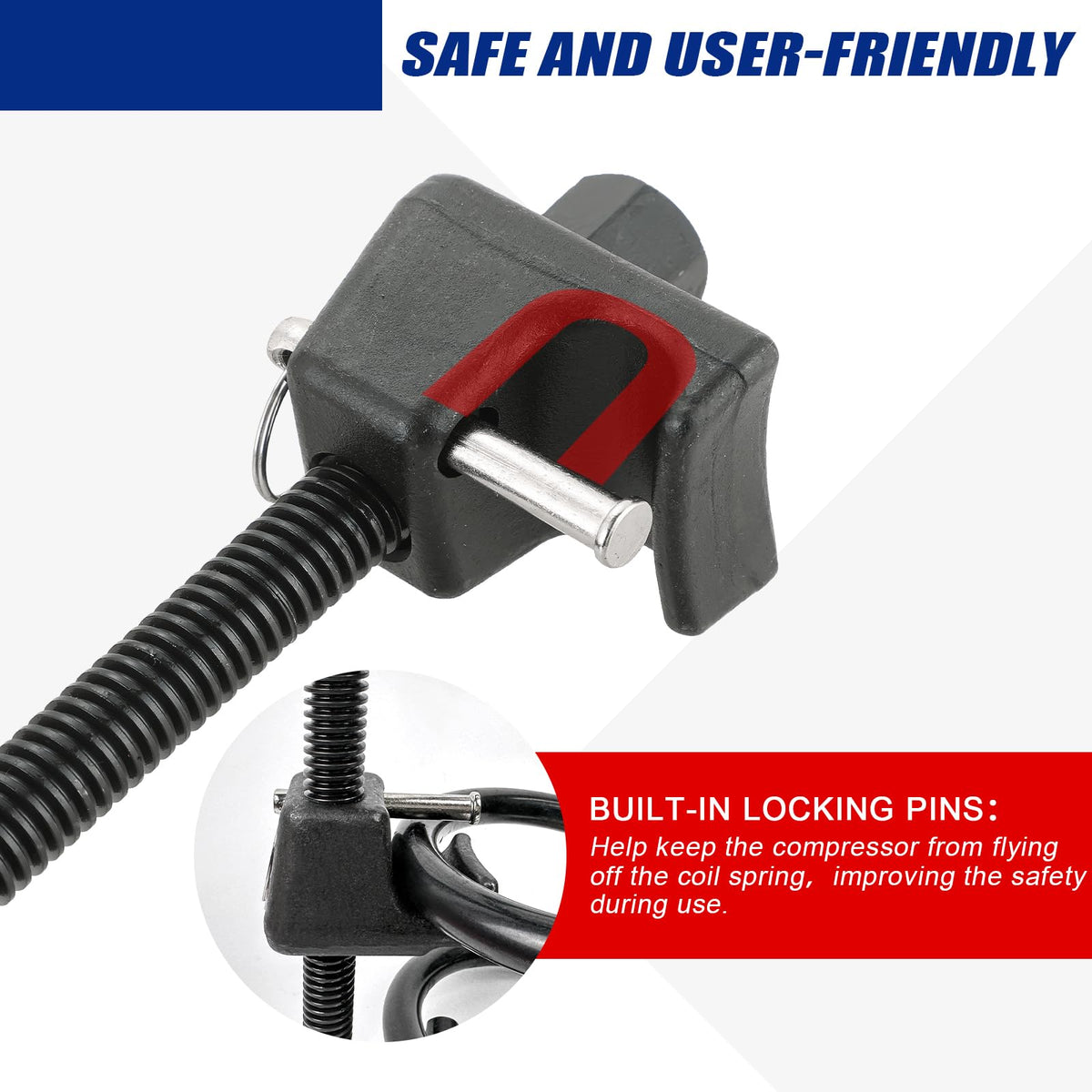NYXOVA tool mounted on vehicle strut demonstrating safer, one-person operation