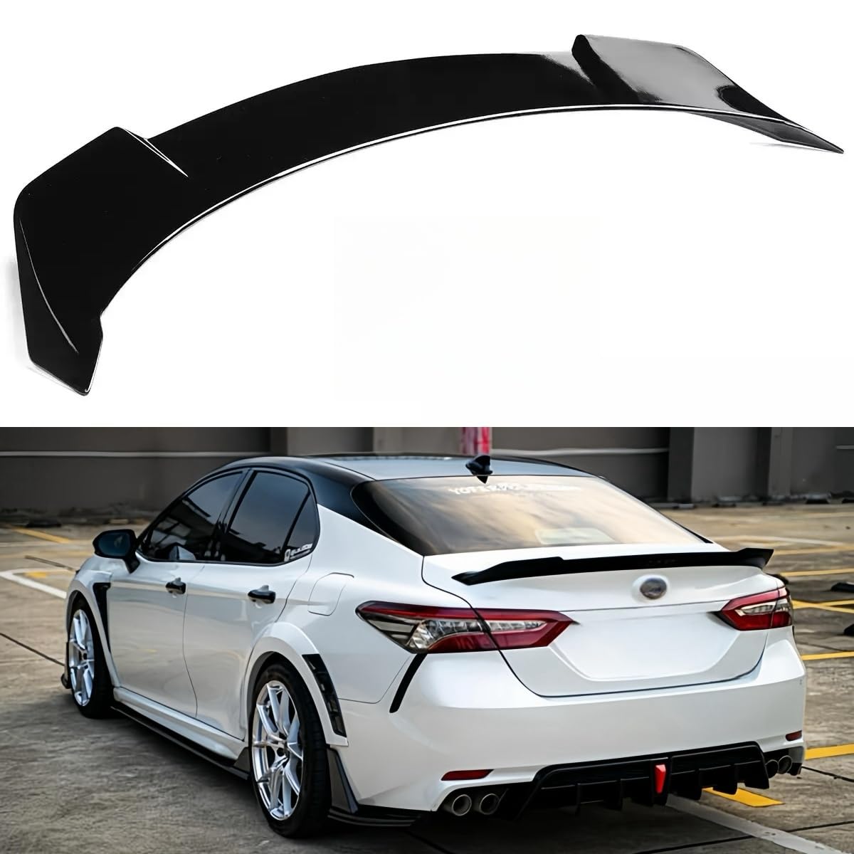 Oasiland glossy-black front view showing sleek spoiler and sporty look