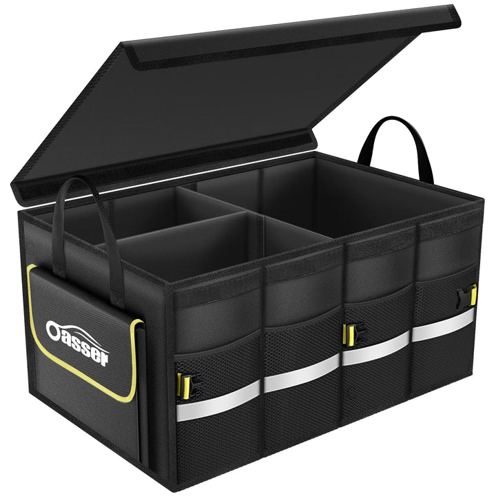 Oasser front view showing three-compartment organizer for tidy storage