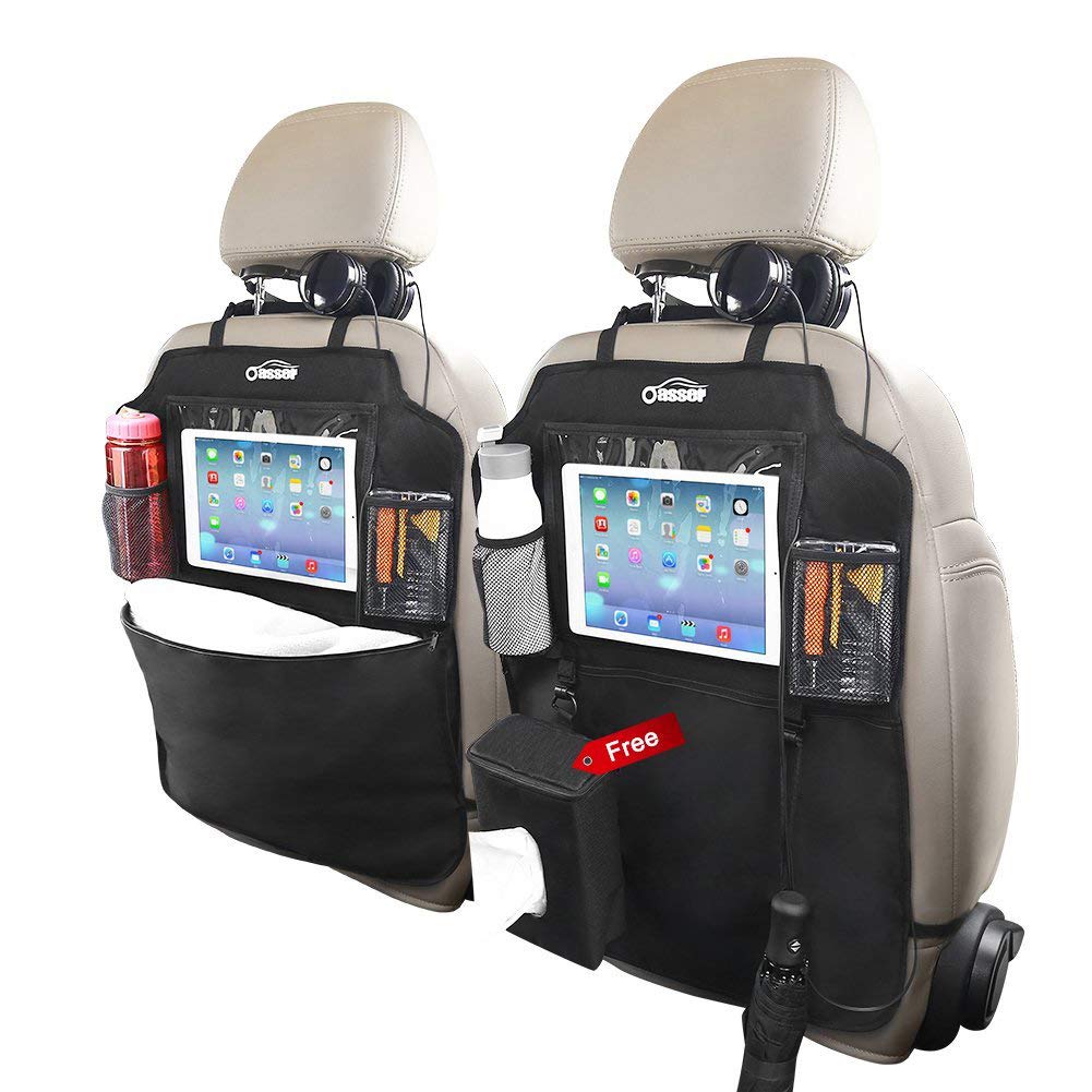 Oasser front view protector showing full seat coverage and easy installation benefit