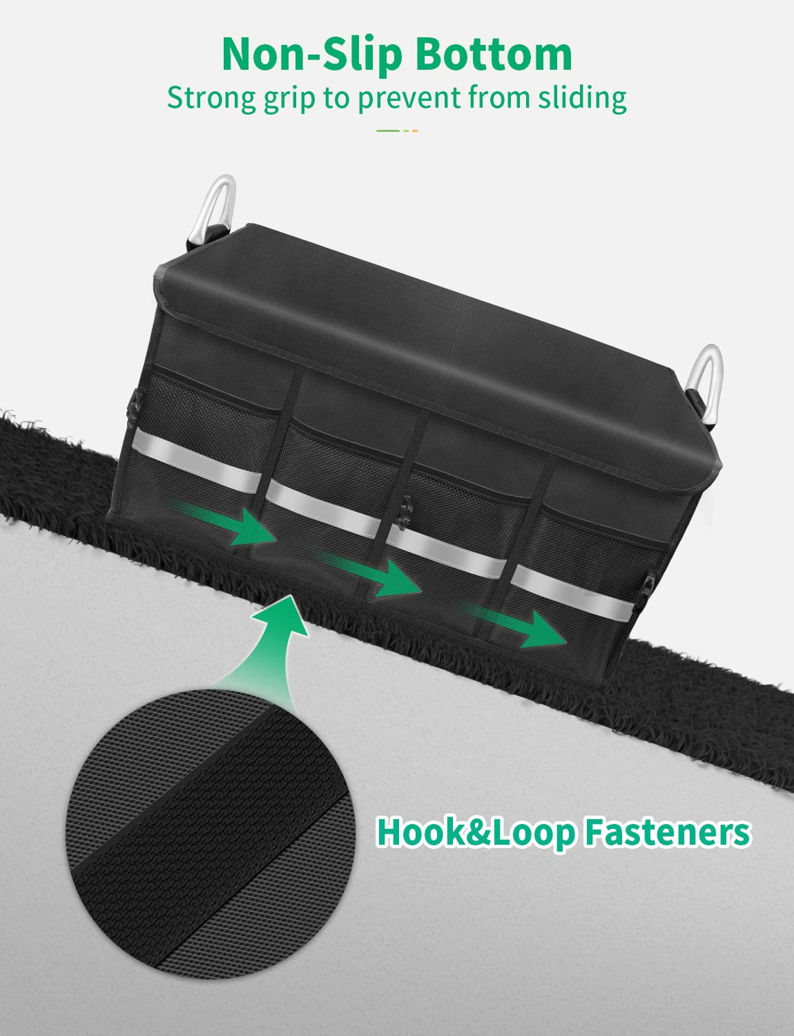 Oasser loaded in a car trunk illustrating large 65L capacity and organization