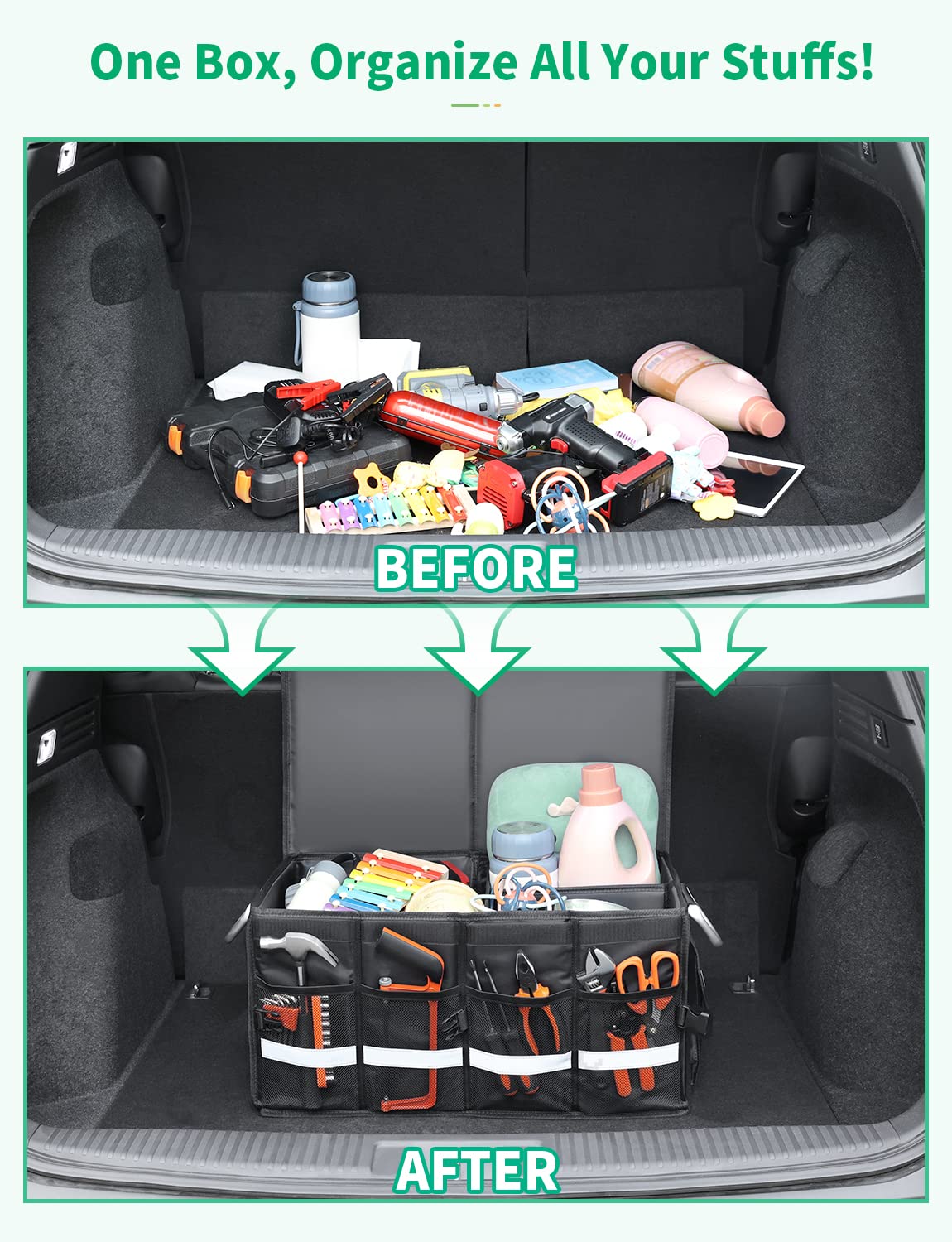 Oasser open interior with removable dividers and organized storage benefit