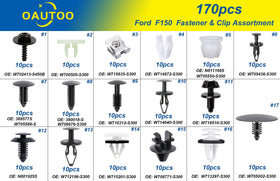 OAUTOO close-up of clip heads and stems with dimensions for precise part matching