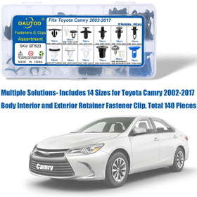 OAUTOO close-up of clip head and stem shapes displaying dimensions for correct fit on Camry