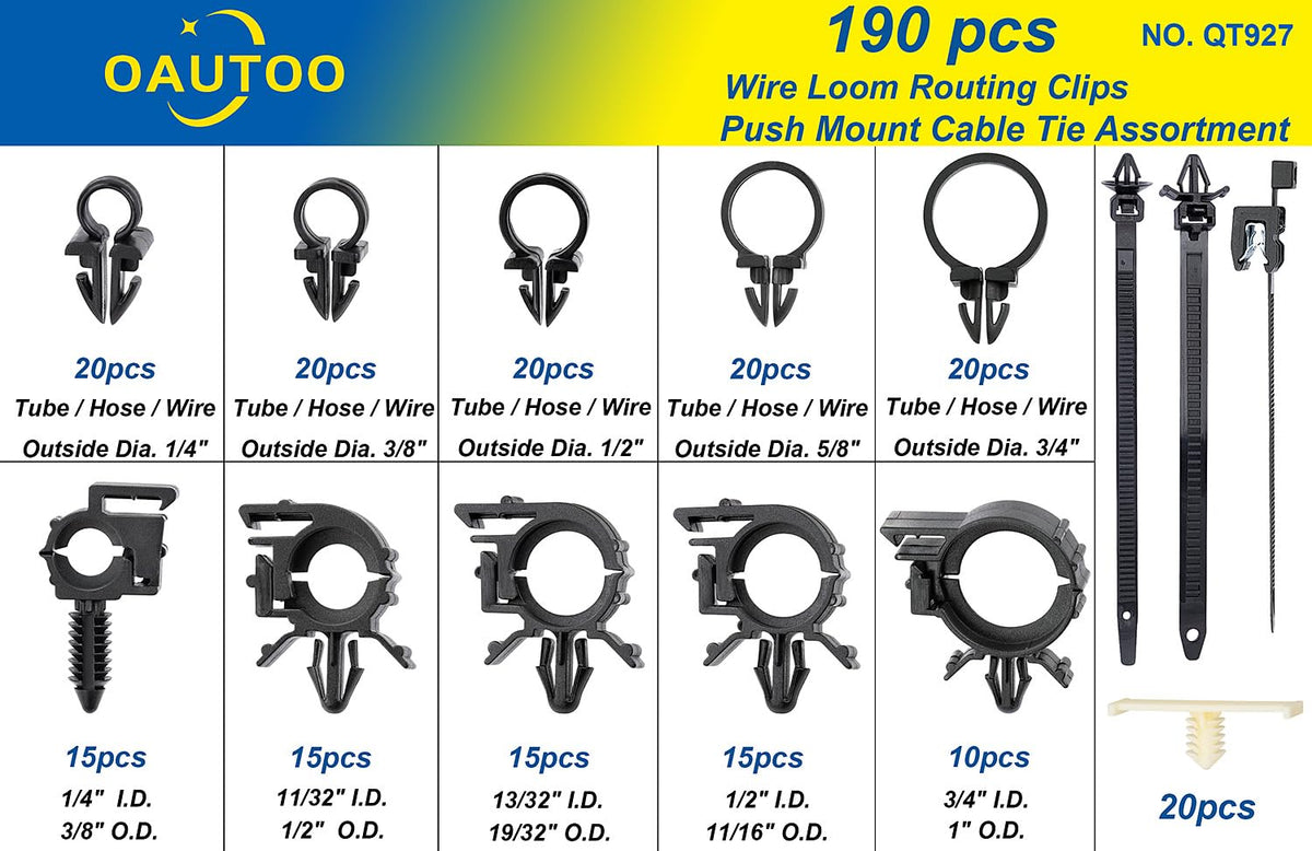 OAUTOO close-up of varied-diameter clips showing clear size differences for accurate replacement