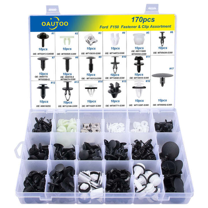 OAUTOO assortment pack showing all 170 fasteners for easy identification and organization