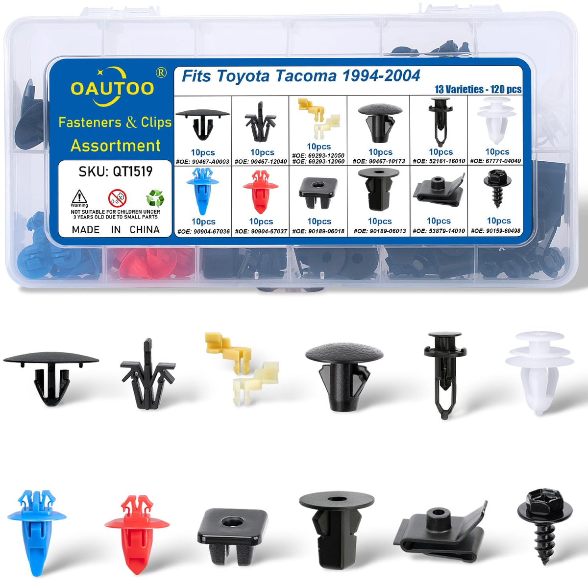 OAUTOO front packaging showing 120-piece kit and organized fasteners, ensures correct replacements