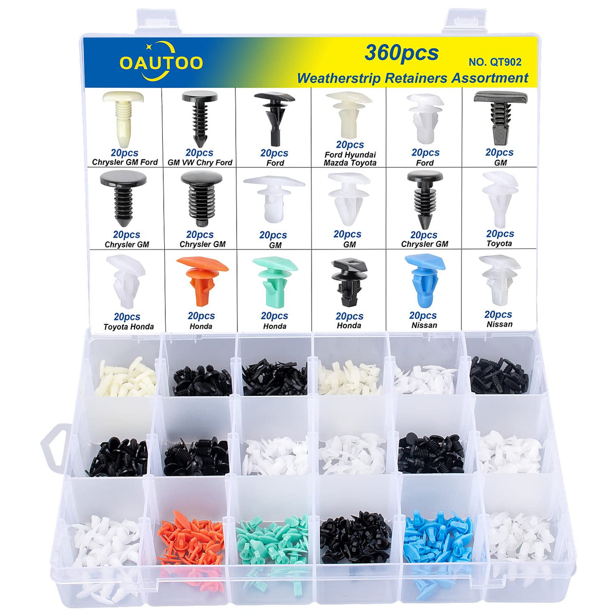 OAUTOO front packaging with 360 clips visible and organized for quick selection benefit