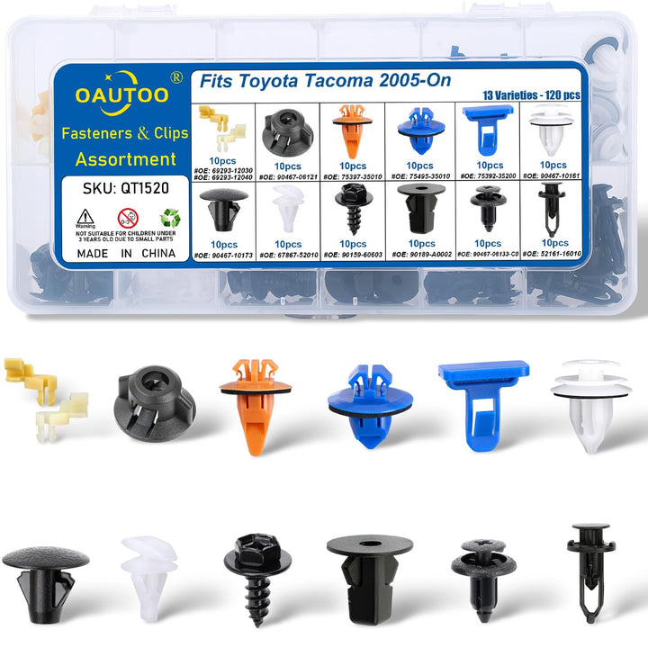 OAUTOO front packaging showing full Tacoma clip kit and organized boxes, quick identification