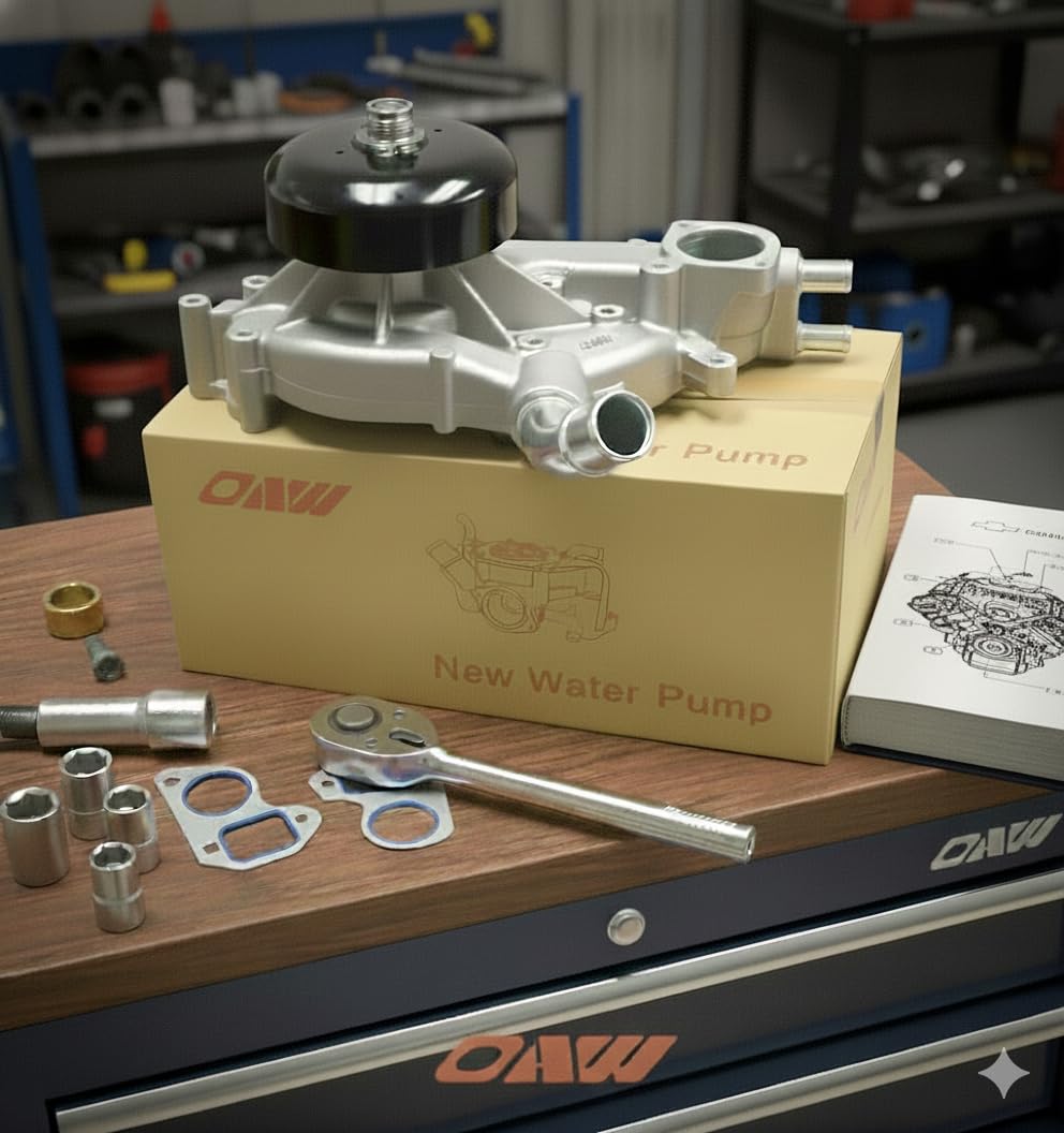 OAW pump installed in an engine bay illustrating direct-fit replacement advantage