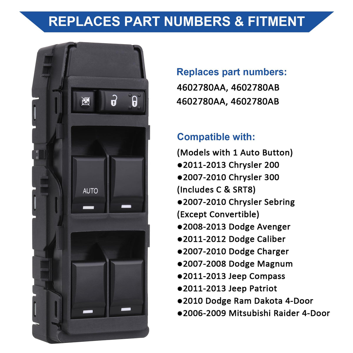 Obaee driver switch installed in door panel restoring window operation