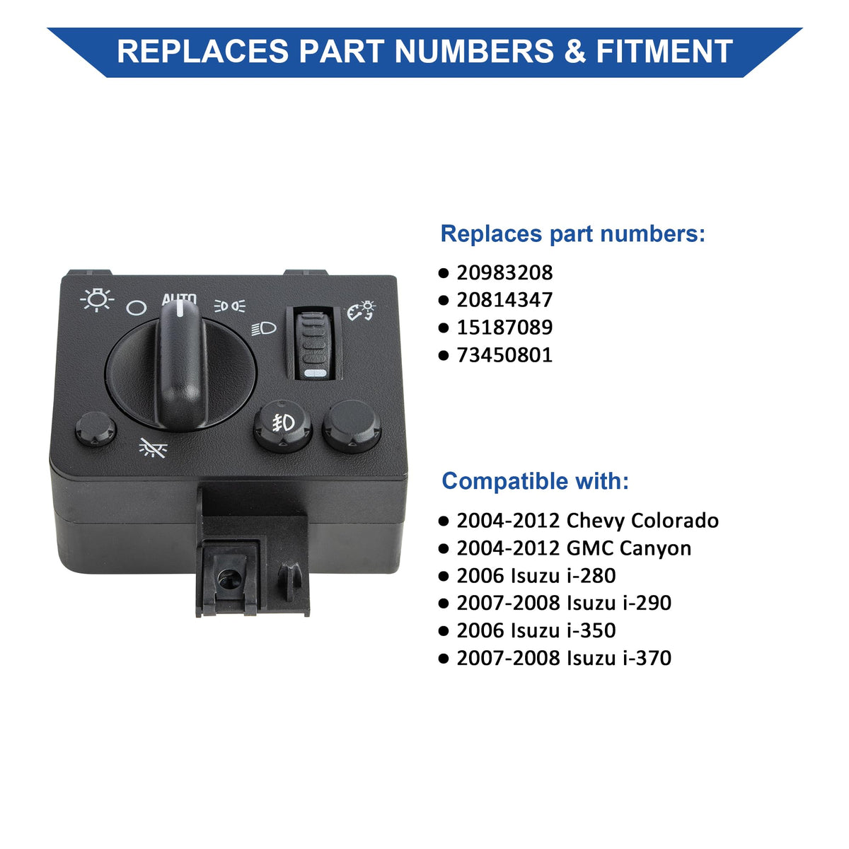 Obaee headlight switch 14-pin connector back view confirming direct-fit compatibility