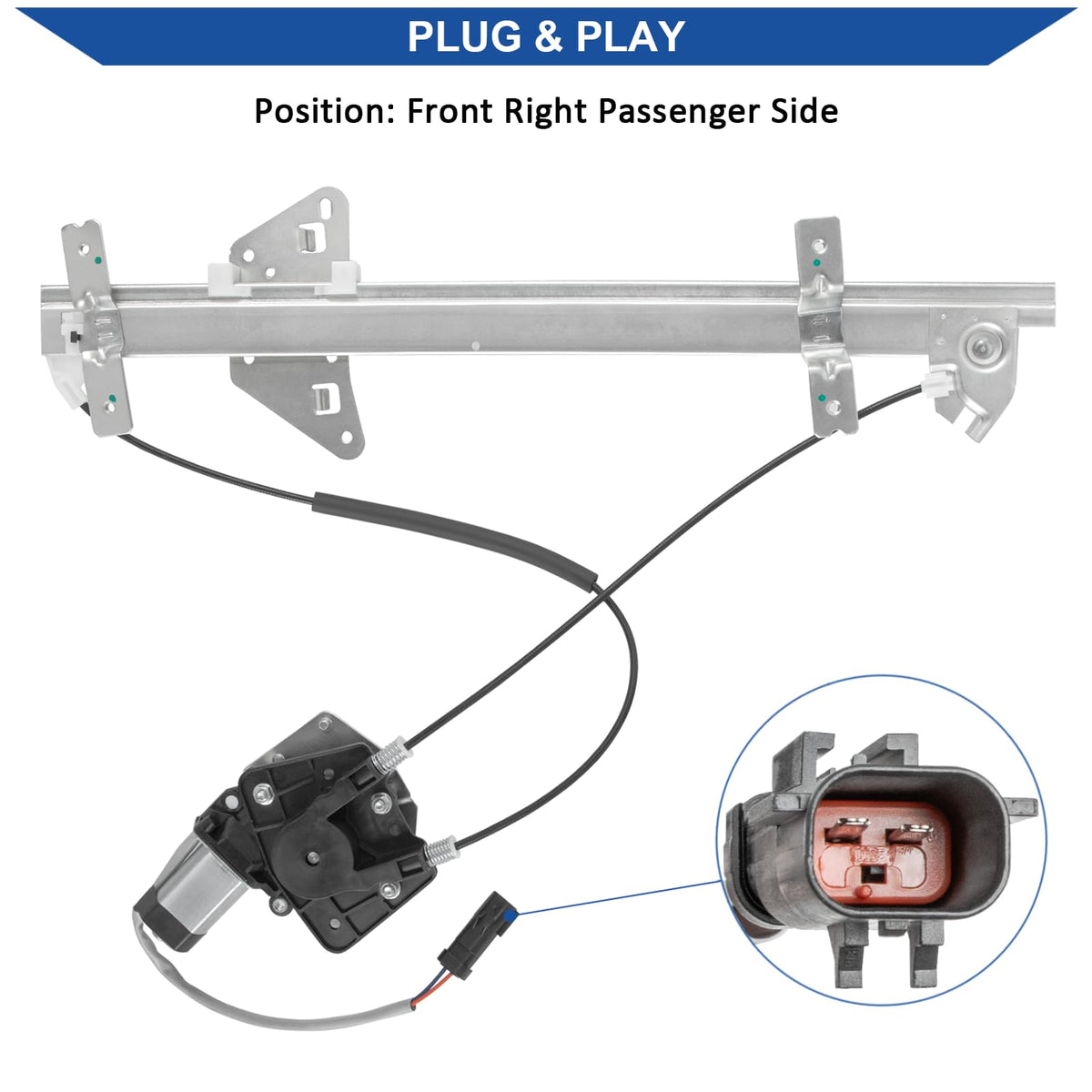 Obaee motor detail showing two-pin connector for easy plug-and-play installation