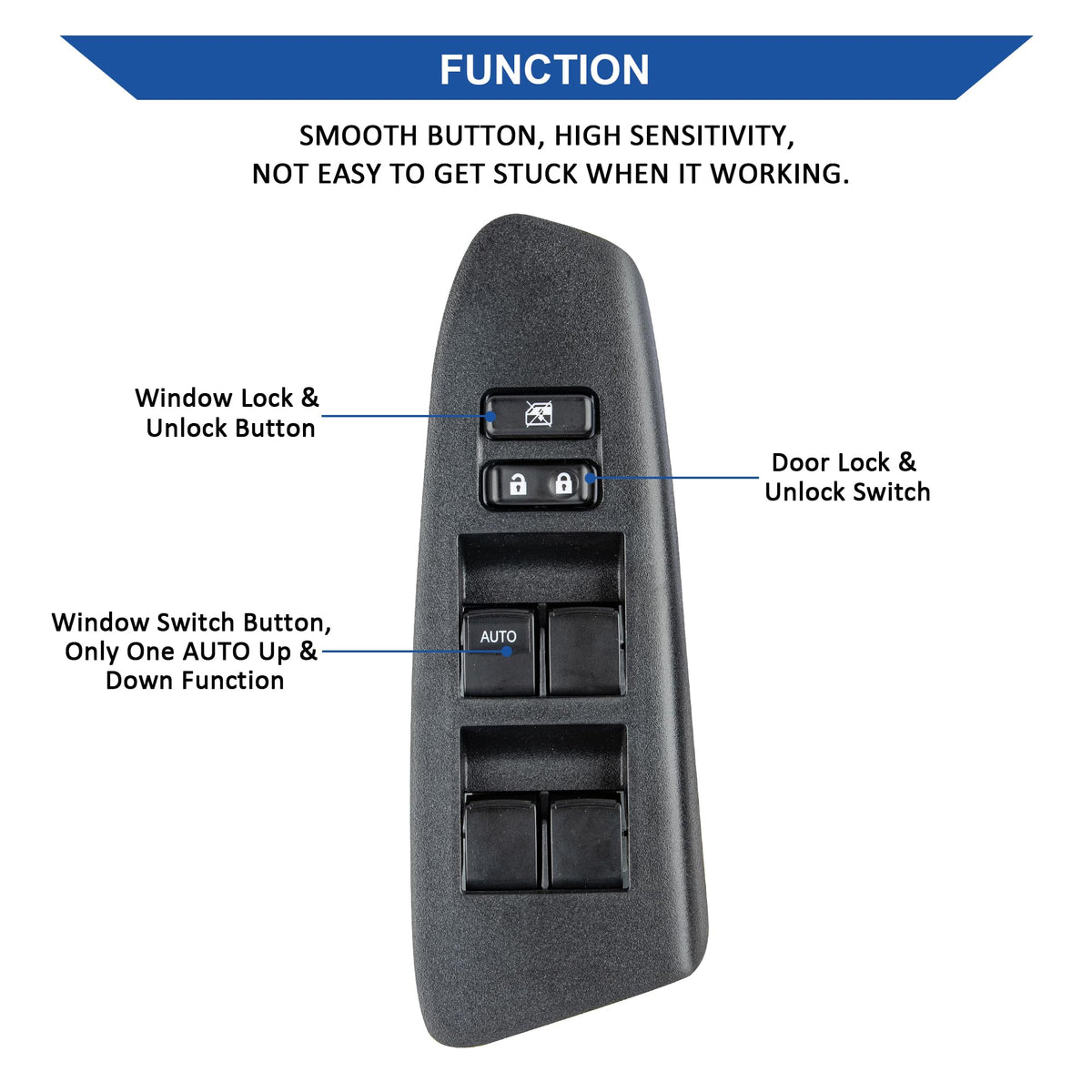 Obaee switch installed in Tacoma door panel, demonstrates clean OEM look
