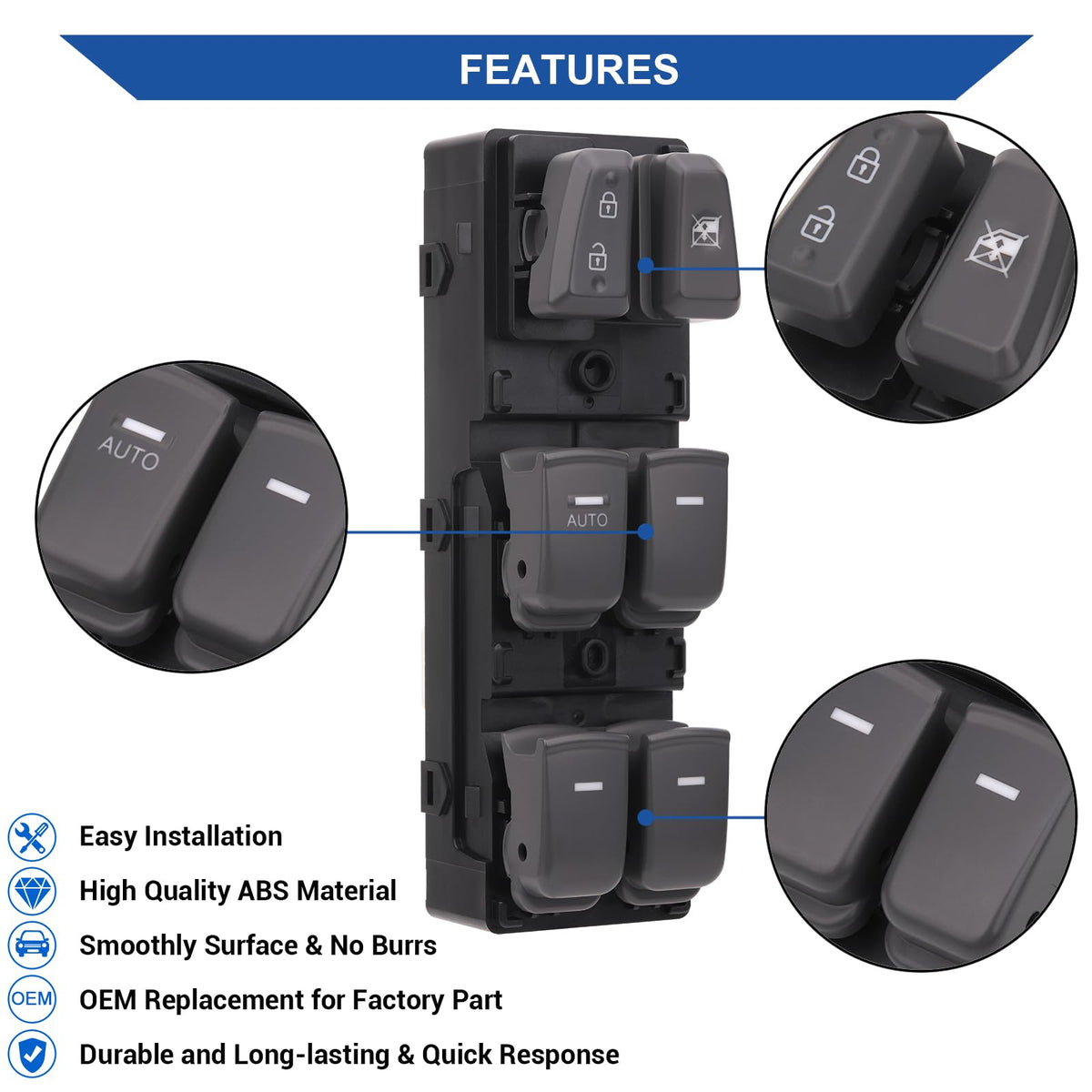 Obaee switch installed in a Sonata door panel illustrating direct-fit replacement benefit