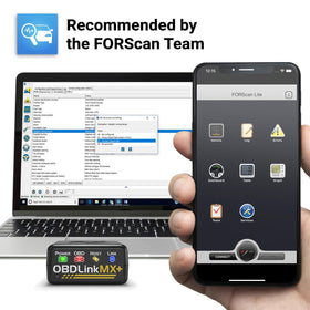 OBDLink MX+ with app icons highlighting compatibility and expanded functionality