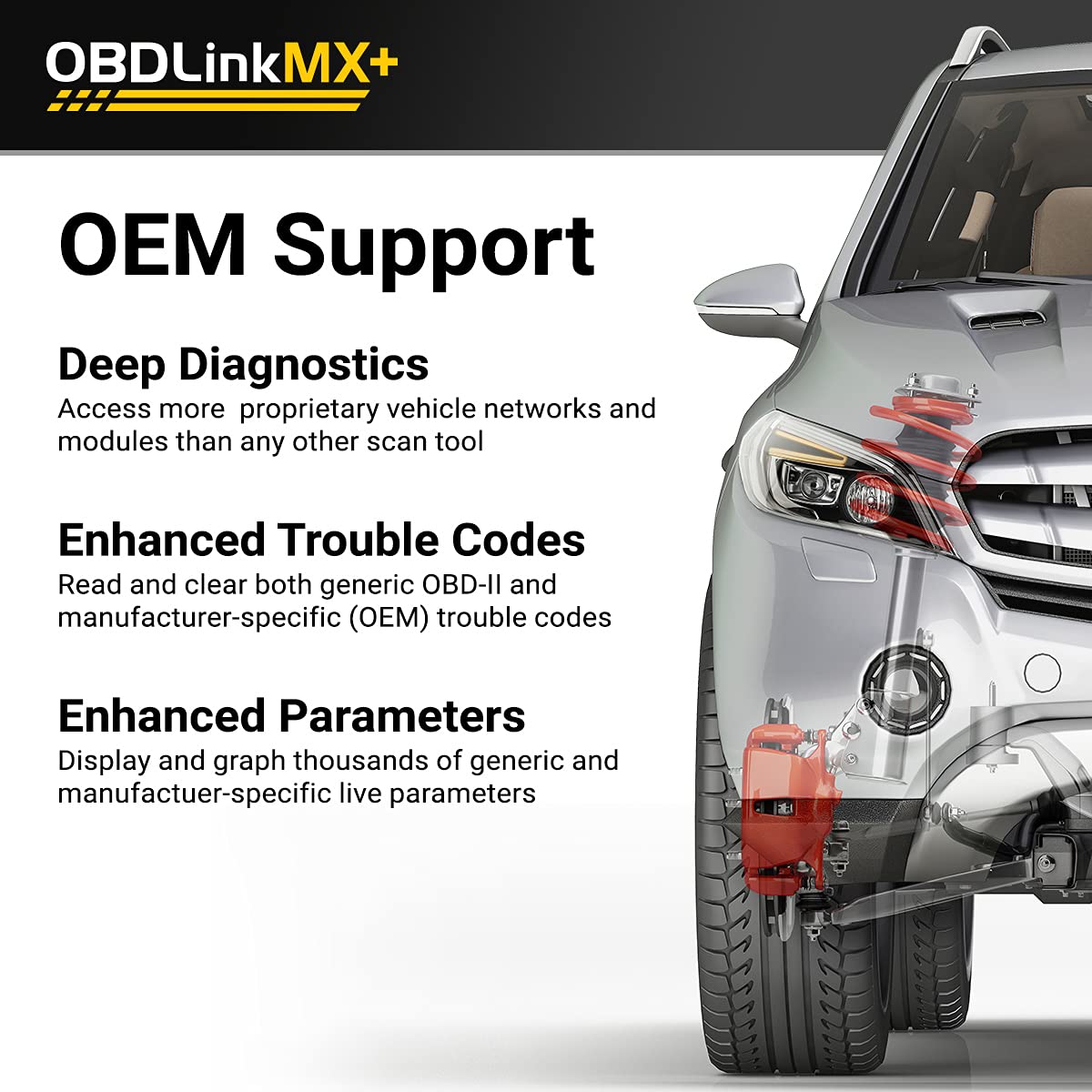 OBDLink MX+ plugged into car OBD-II port demonstrating easy installation
