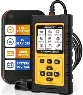 OBDMATE OM501 front display showing diagnostics and fast overview benefit