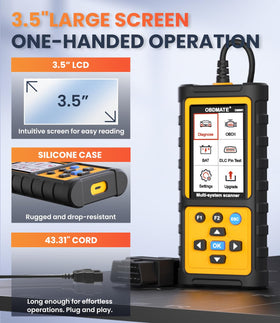 OBDMATE OM901 plugged into vehicle diagnostic port, enables immediate scans
