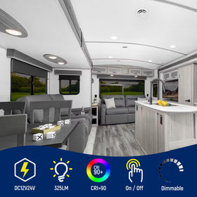 Obeaming mounted in RV interior providing warm 3000K illumination benefit