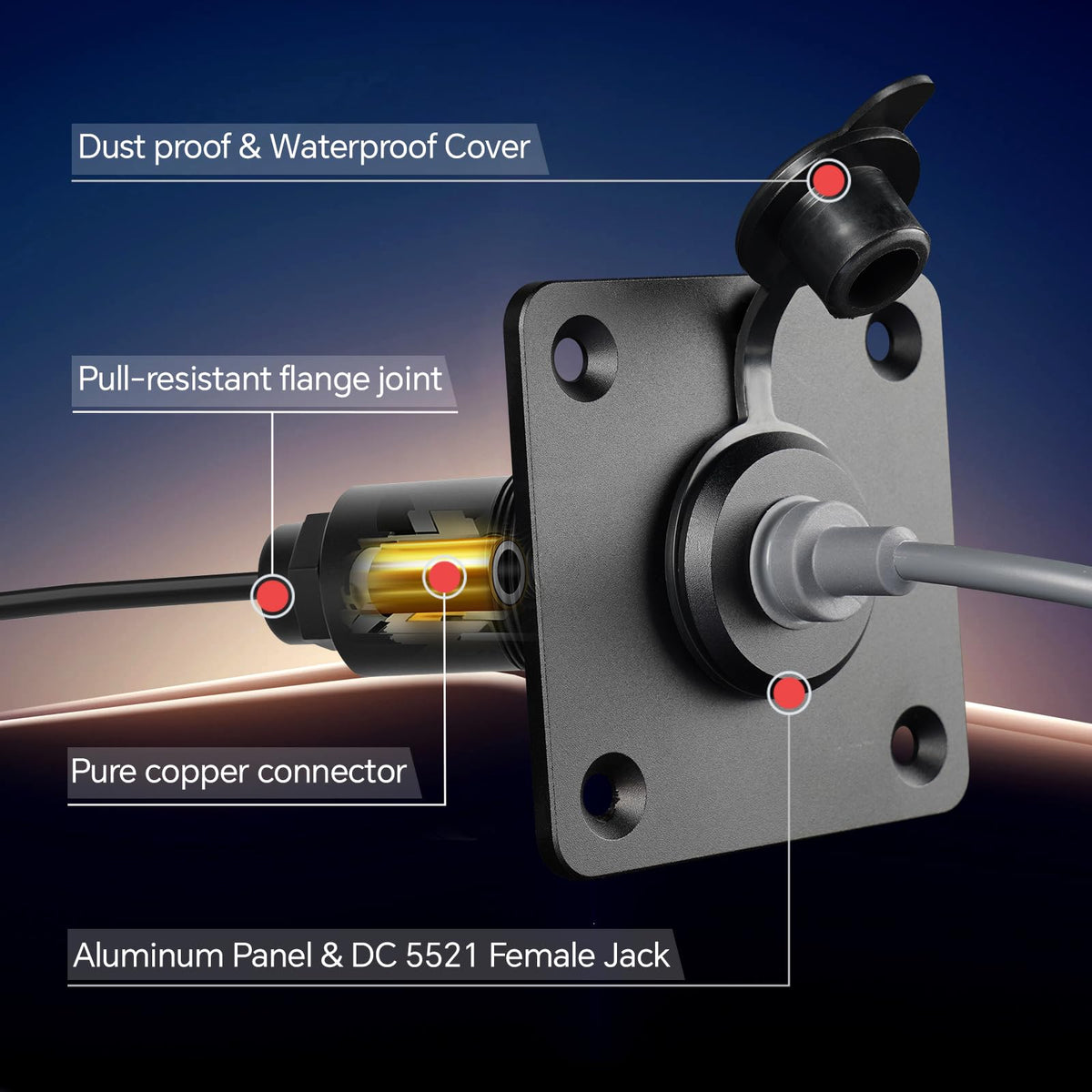 Obeaming mounted in RV sidewall showing tidy cable entry and improved interior appearance